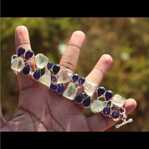 Natural Green Amethyst and Amethyst stone handmade cluster bracelet